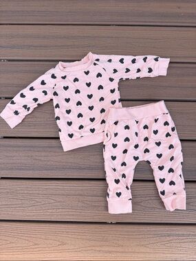 Baby Pink Heart Print Matching Set - No Brand